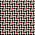 Tweed check pattern in black, red, white. Houndstooth seamless vector background for scarf, jacket, coat. Royalty Free Stock Photo