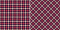 Tweed check pattern print in red, beige, navy blue. Seamless spring autumn dog tooth illustration set for scarf, coat, dress.