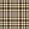 Tweed check plaid pattern for autumn winter in gold brown, black, beige. Seamless elegant neutral tartan check illustration vector