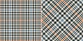 Tweed check plaid pattern in black, orange, blue, beige for spring autumn winter. Seamless tartan illustration set for scarf. Royalty Free Stock Photo