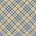 Tweed check plaid pattern in blue, gold, off white for spring summer autumn winter. Seamless diagonal goose foot tartan check.