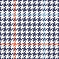 Tweed check plaid pattern in blue, orange, white. Seamless pixel dog tooth tartan illustration for jacket, coat, skirt, dress.