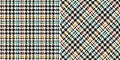 Tweed check plaid pattern for dress, jacket, coat, skirt, scarf. Seamless small pixel textured multicolored houndstooth tartan.
