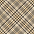 Tweed check plaid pattern in gold, black, beige. Seamless glen tartan background vector for spring autumn winter jacket, skirt. Royalty Free Stock Photo