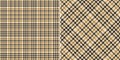 Tweed check plaid pattern in gold brown, beige, black. Seamless pixel textured neutral houndstooth tartan check background. Royalty Free Stock Photo