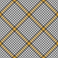 Tweed check plaid pattern in grey, yellow gold, white. Light small checks herringbone tartan background graphic vector for dress. Royalty Free Stock Photo