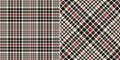 Tweed check plaid pattern print for autumn winter spring in black, red pink, off white. Seamless abstract tartan glen texture set.