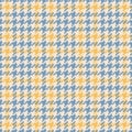 Tweed check plaid pattern in soft blue, yellow, beige. Seamless pixel textured houndstooth tartan illustration for dress, jacket. Royalty Free Stock Photo