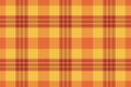 Tweed fabric plaid vector, curtain seamless check tartan. Single textile pattern background texture in amber and orange colors