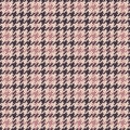 Tweed pattern for autumn winter in brown, pink, beige. Seamless houndstooth tartan check plaid background vector for dress, coat.