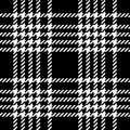 Tweed plaid pattern in black and white. Seamless pixel textured asymmetric houndstooth check vector for jacket, coat, skirt, dress