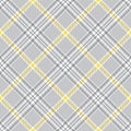 Tweed plaid pattern in grey, yellow, white. Seamless hounds tooth vector plaid background texture for jacket, skirt, trousers. Royalty Free Stock Photo