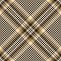 Tweed plaid pattern print in gold brown, black, beige. Seamless elegant neutral tartan check illustration for autumn winter skirt.