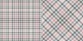 Tweed plaid pattern set in grey, beige, pink. Seamless pixel textured houndstooth tartan check vector print for dress, jacket.