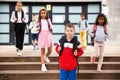 Tween boy with backpack walking to school campus after lessons Royalty Free Stock Photo