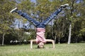 Tween Girl Doing Headstand Royalty Free Stock Photo