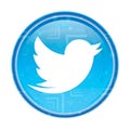 Tweet bird icon floral blue round button