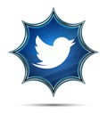 Tweet bird icon magical glassy sunburst blue button