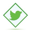 Tweet bird icon modern abstract green diamond button