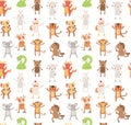 Twelve animals of Asian zodiac seamless pattern