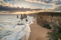 Twelve Apostle the iconic rock formation during the sunset at the Great Ocean Road of Victoria state Australia. Royalty Free Stock Photo