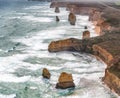 The Twelve Apostles aerial view on a cloudy and foggy afternoon, Great Ocean Road, Australia Royalty Free Stock Photo