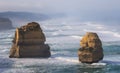 The Twelve Apostles along the Great Ocean Road, Victoria, Australia. Photographed at sunrise. Dawn fog. Royalty Free Stock Photo
