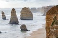 Misty coastline with stacks in the ocean, Twelve Apostles, Australia, evening light at rock formation Twelve Apostles Royalty Free Stock Photo