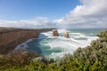 Twelve Apostles rock formation during a winter time with the sky full of clouds, Victoria, Australia Royalty Free Stock Photo