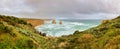 The Twelve Apostles rock formations along the Great Ocean Road, panoramic aerial view - Victoria, Australia Royalty Free Stock Photo