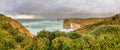 The Twelve Apostles rock formations along the Great Ocean Road, panoramic aerial view - Victoria, Australia Royalty Free Stock Photo