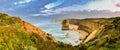 The Twelve Apostles rock formations along the Great Ocean Road, panoramic aerial view - Victoria, Australia Royalty Free Stock Photo