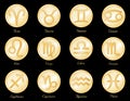 Horoscope Mandalas, Twelve Gold Engraved Astrology Medallions