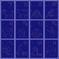 Twelve black silhouettes of Zodiac signs Royalty Free Stock Photo