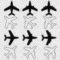 twelve black white plane icons empty background Royalty Free Stock Photo