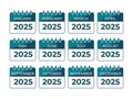 Twelve calendar icons displaying each month of the year for the year twenty twenty five Royalty Free Stock Photo