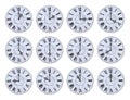 Twelve clock faces Royalty Free Stock Photo