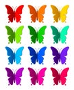 Twelve colored paper butterflies