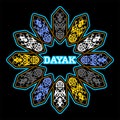 twelve colorful Dayak shields that circle
