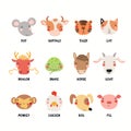 Twelve cute cartoon animals of Vietnamese zodiac