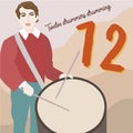 The twelve days of Christmas. Twelve day. Twelve drummers drumming. Royalty Free Stock Photo