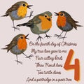 The twelve days of Christmas. Fourth day. Four calling birds. Royalty Free Stock Photo