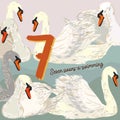 The twelve days of Christmas. Seventh day. Seven swans-a-swimming.