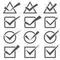 Twelve different grey check marks. Confirm icons set Royalty Free Stock Photo