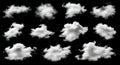 Twelve isolated puffy cloud elements on black background Royalty Free Stock Photo