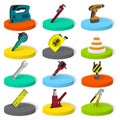 Twelve isometric industrial, building, construction tools collection Royalty Free Stock Photo