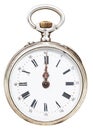 Twelve o'clock on the dial of retro pocket watch Royalty Free Stock Photo