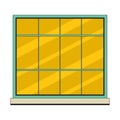 Twelve pane window with windowsill 2D linear cartoon object