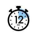 twelve seconds stopwatch icon, timer symbol, 12 sec waiting time vector illustration