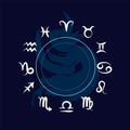 The signs of the zodiac. Horoscope symbols over blue background. Clean vector design.